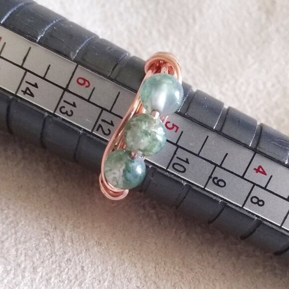 Slim Moss Agate Beaded Handmade Rings - Sturdy Every Day Wear! Copper or Brass! - Picture 12 of 12